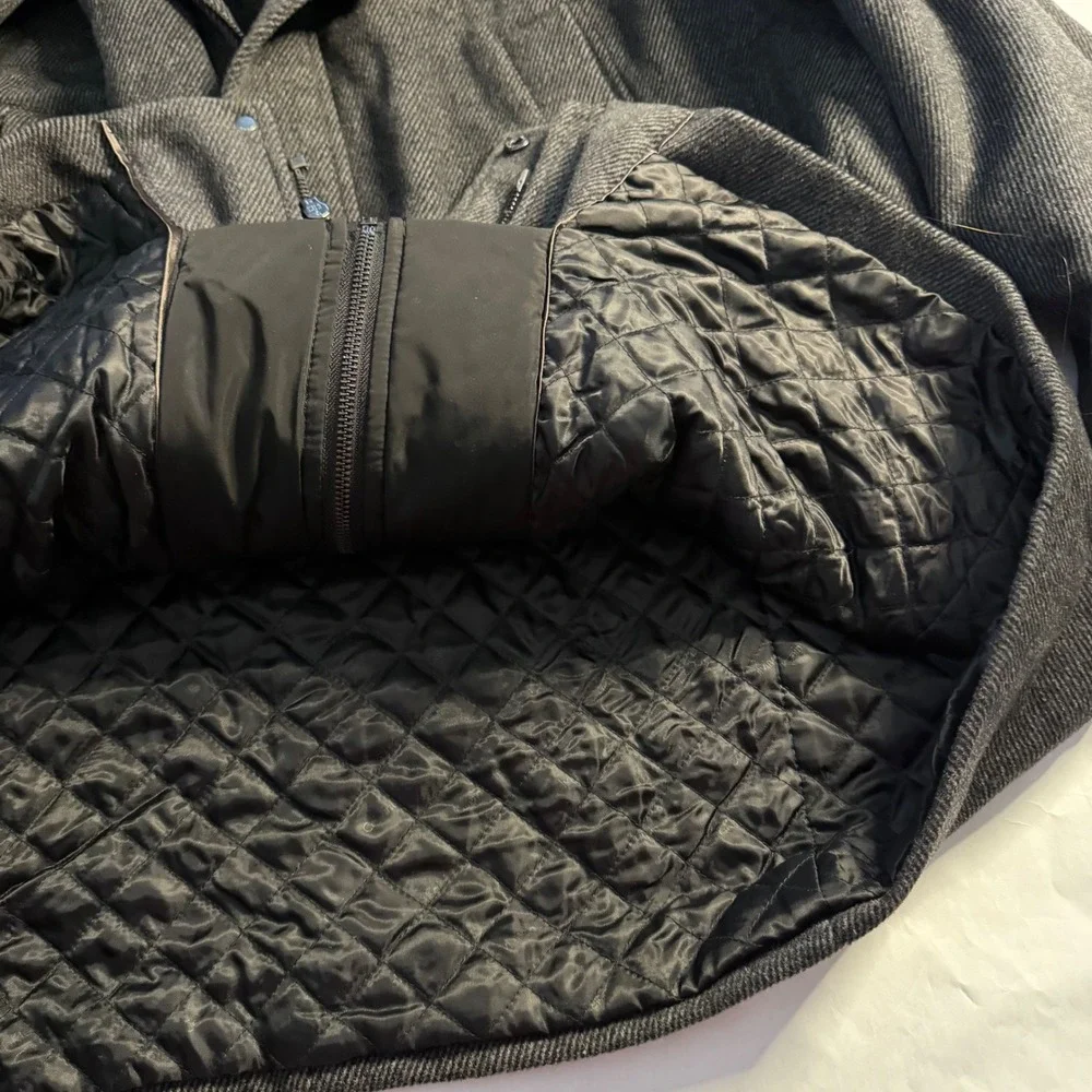 Calvin‎ Klein Mens Charcoal Gray Ribbed Wool Zip Quilted Barn Chore Coat XL